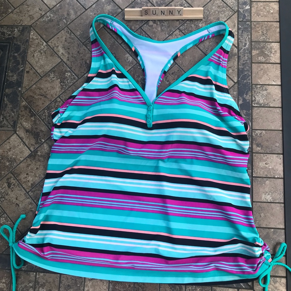 💕 Aqua Couture Multi Stripe Tankini Swim Top - Size Large